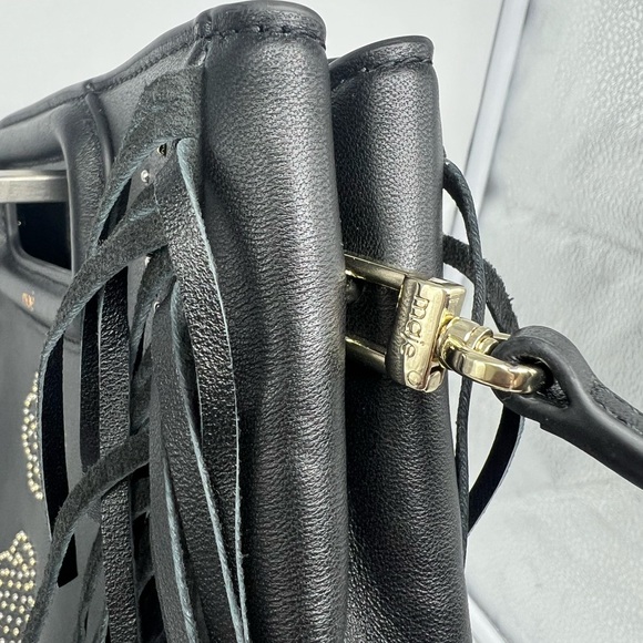 NWT MAJE Sac M Black Studded Leather Embellished Clover Motif Fringe Crossbody - Picture 9 of 13